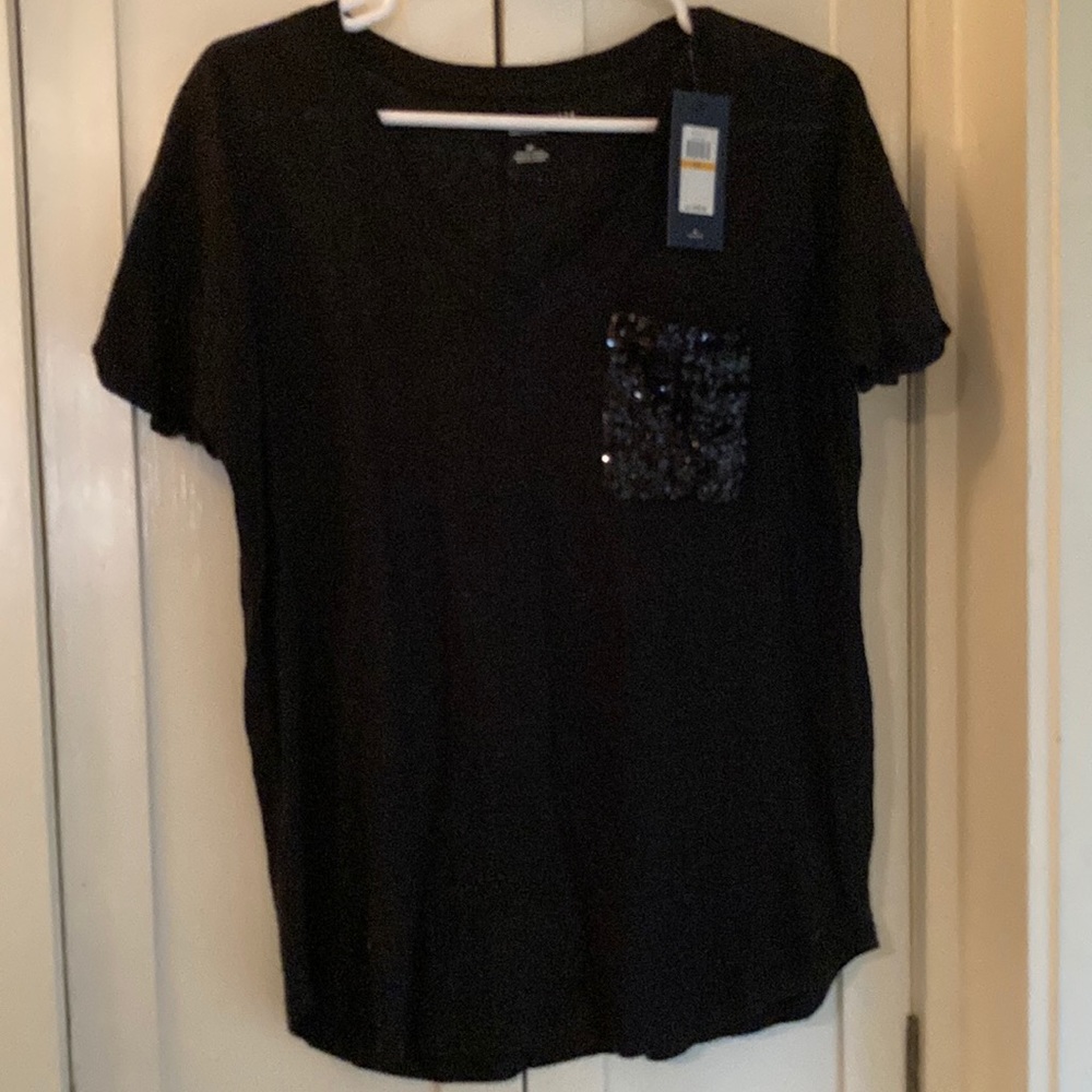 Black sequin pocket T SP